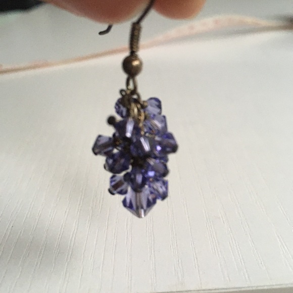 Purple Drop Earrings Crystal Dangly Earrings - Picture 2 of 5